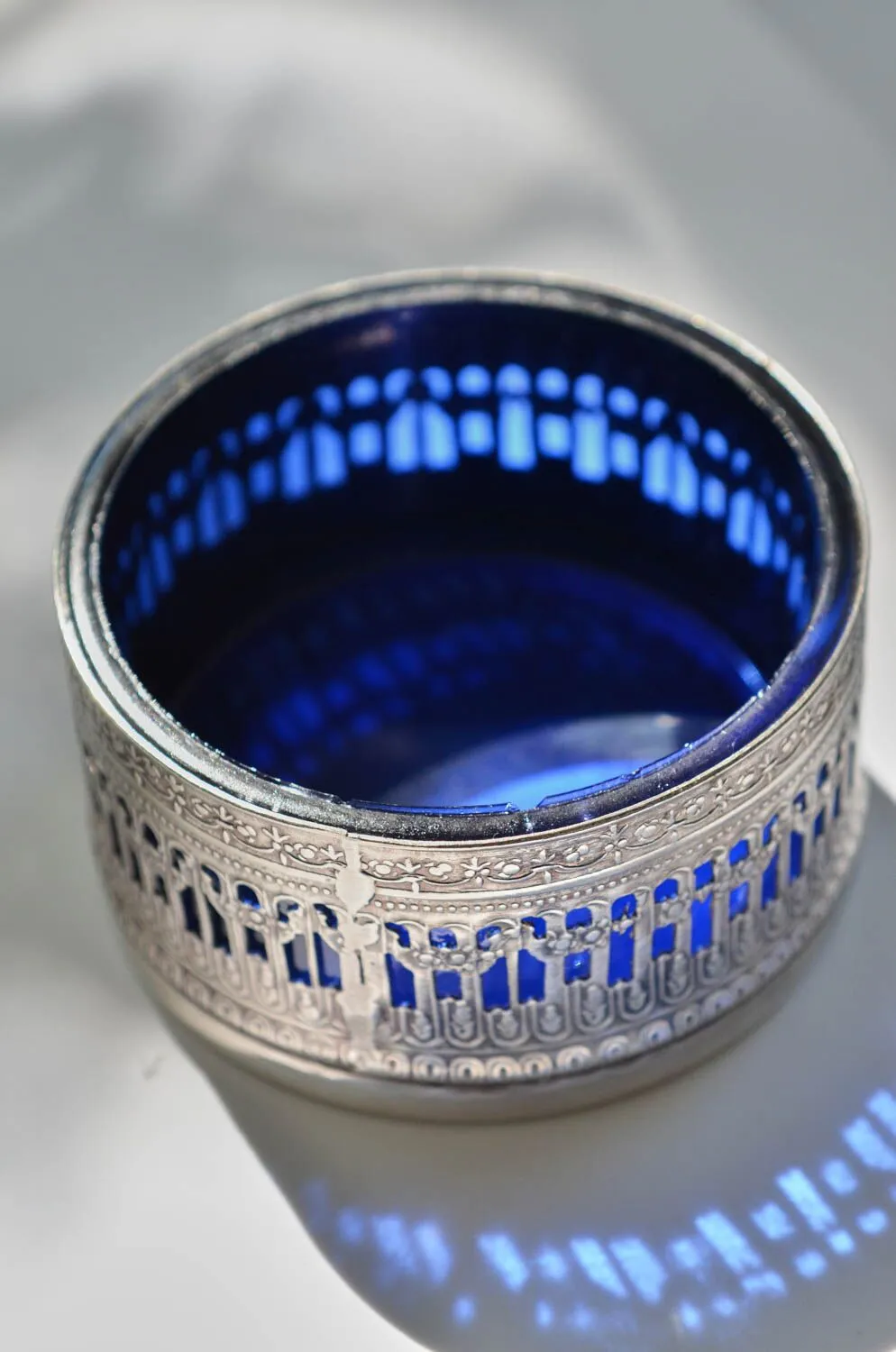 Round Blue Glass Condiment Pot