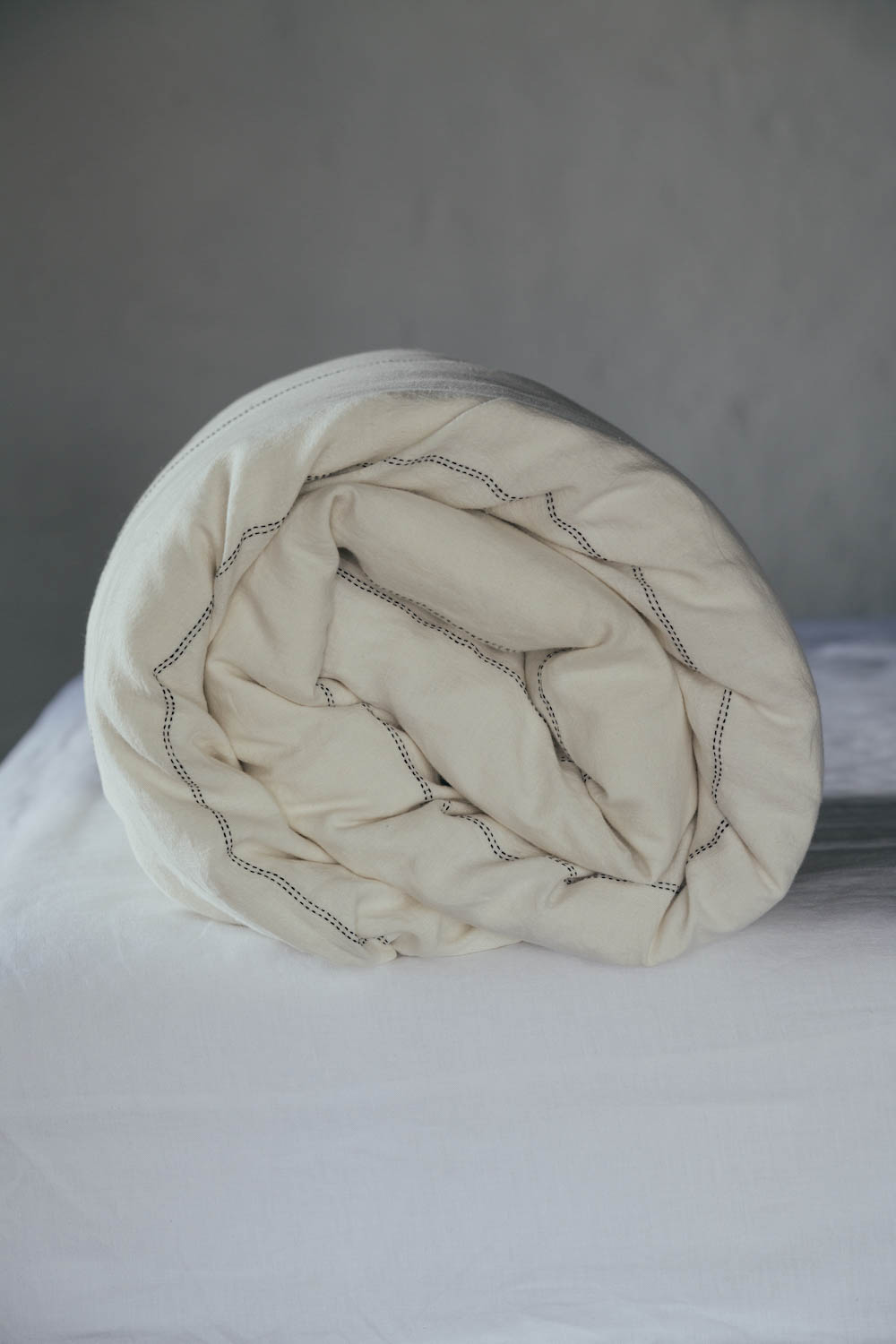 Linen Duvet Cover Ivory with Black Stitching Detail - Image 6