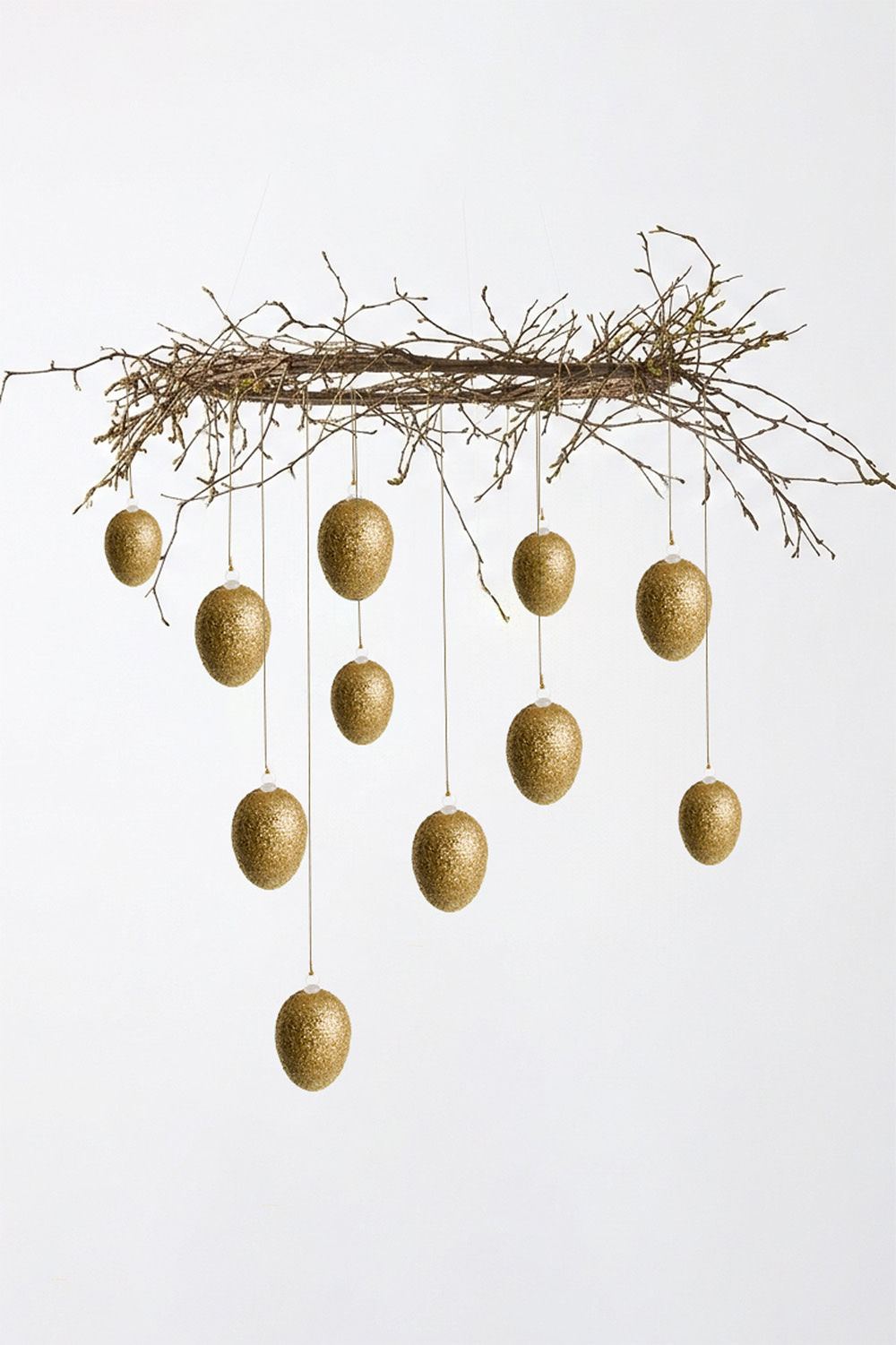 Hanging Glitter Gold Eggs. Set of 10